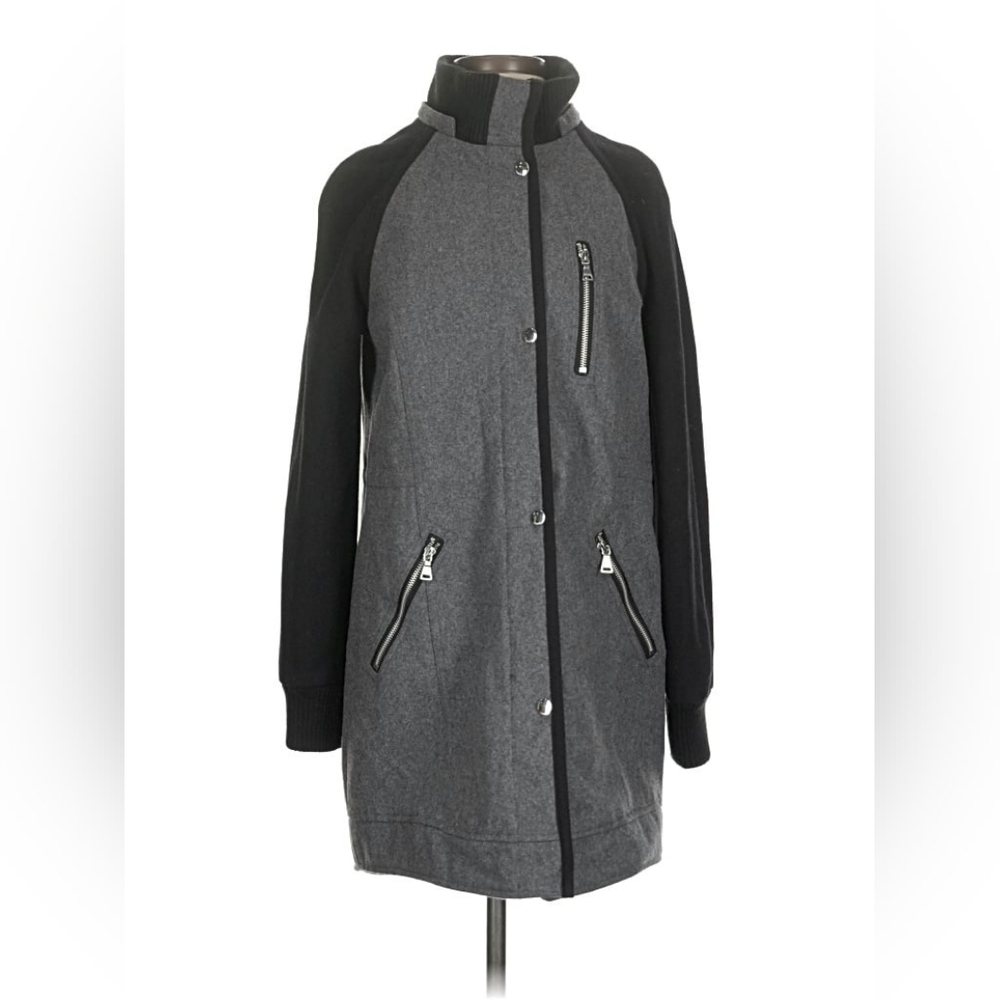 Express Wool Hooded Long Colorblock Coat